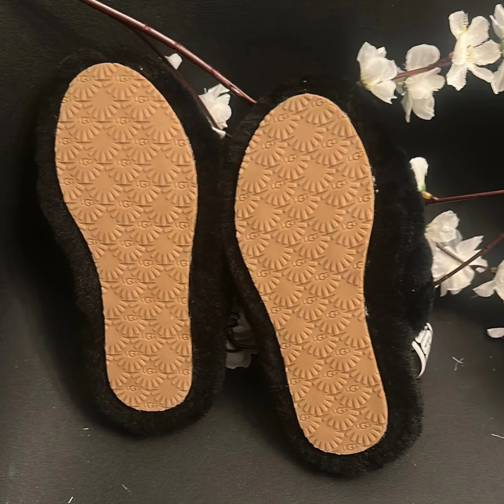 UGG Black Plush kids Slippers Cozy Indoor Footwear